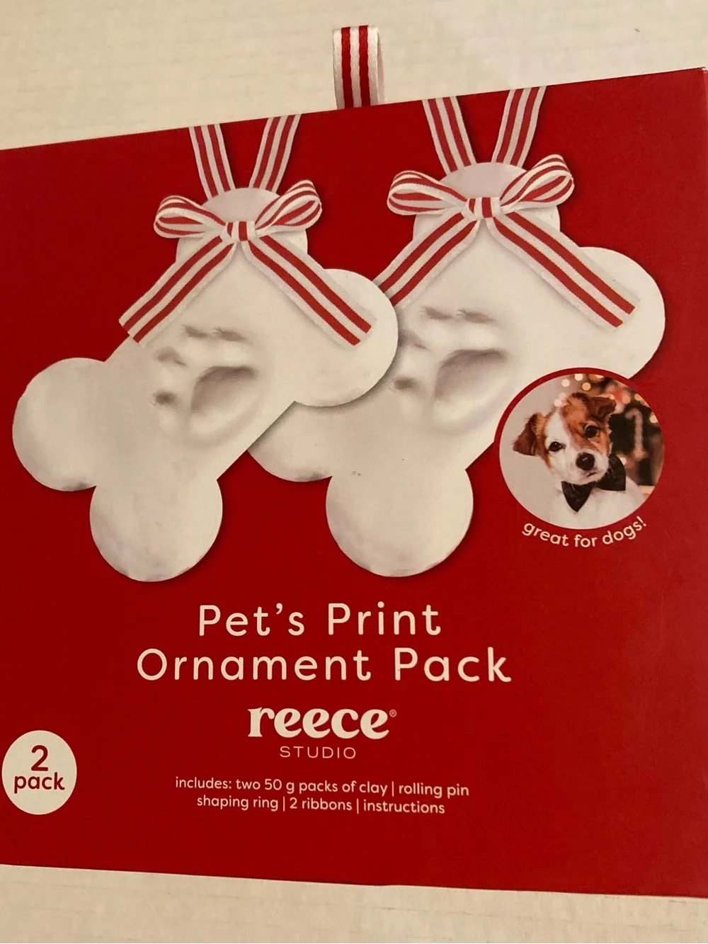 Reece Pet's Print Ornament Kit — Red Bone-Shaped Keepsakes